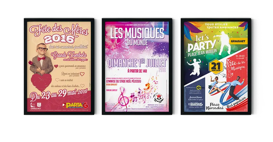 3 tableaux présentant 3 de mes créations d'affiches