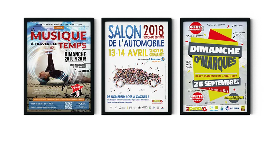 3 tableaux présentant 3 de mes créations d'affiches